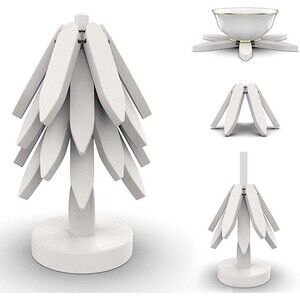 Wooden Tree Trivet Set 4 Wooden Trivets + Stand for Hot Dishes